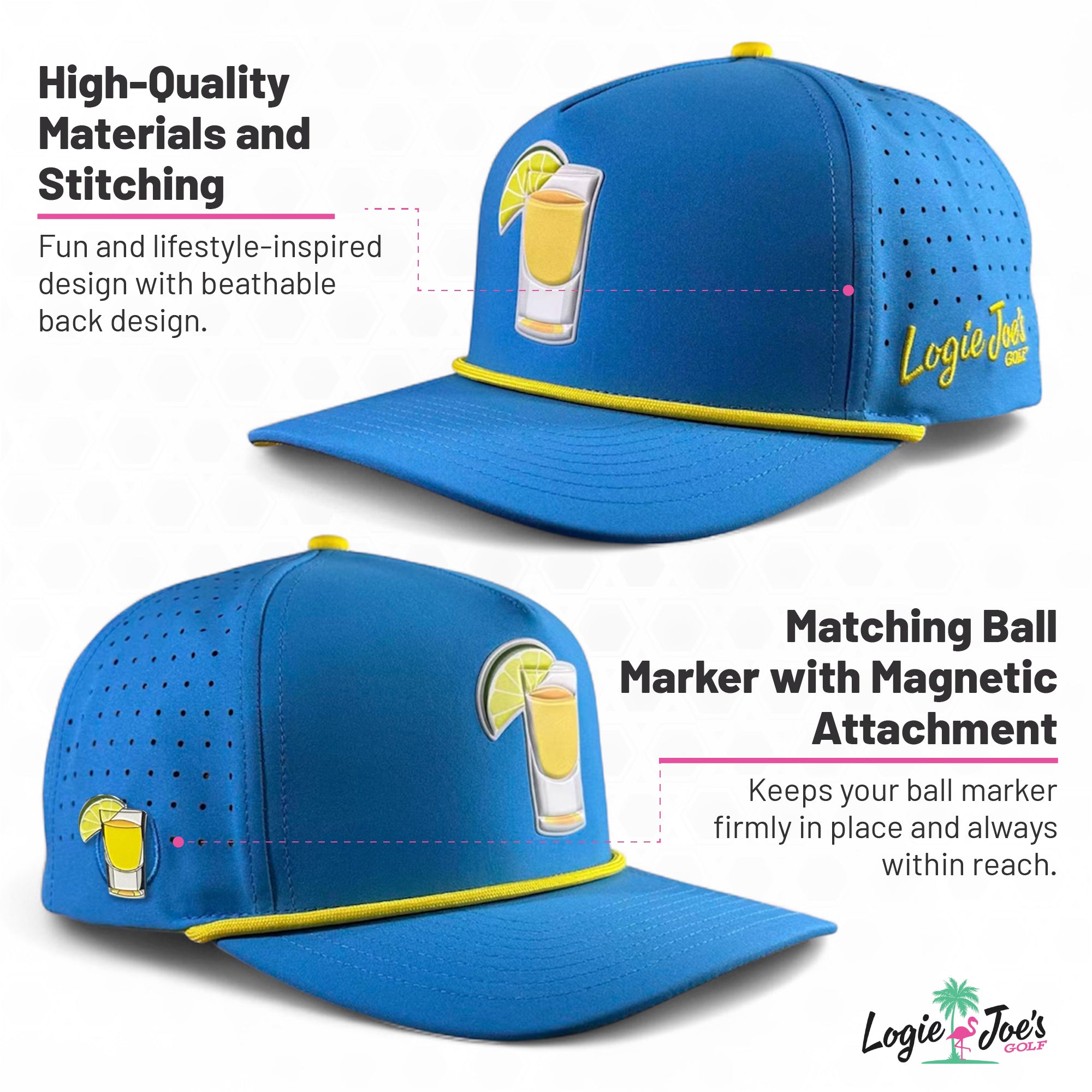 Water Hazard Golf Hat | Snapback Cap | Built-in Magnetic Ball Marker Holder + Marker Included | Adjustable