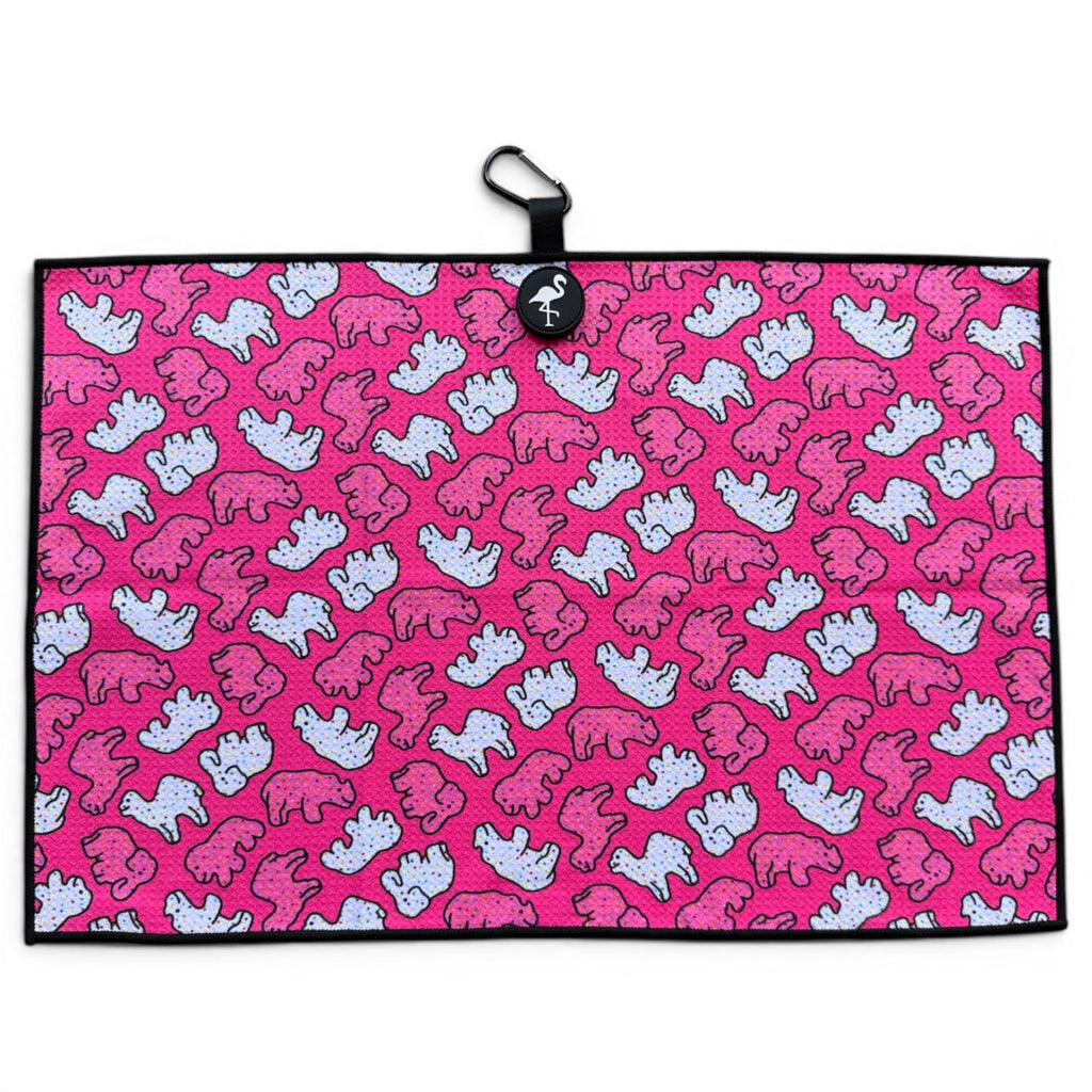 Frosted Animal Cookie Golf Towel | 24” x 16” Microfiber Towel | Magnetic Clip & Carabiner | Premium Golf Accessory