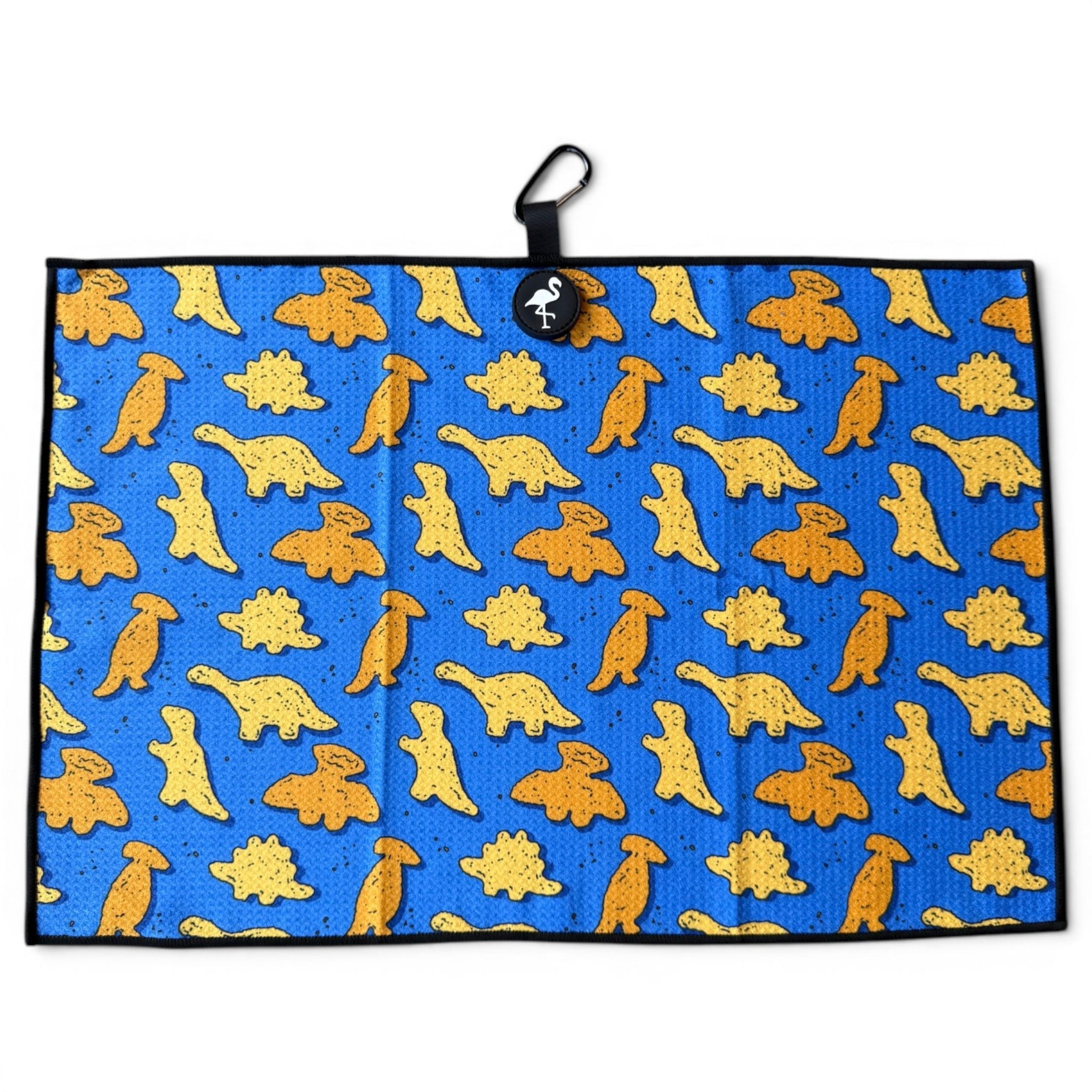 Blue Dino Chicken Nugget Golf Towel | 24” x 16” Microfiber Towel | Magnetic Clip & Carabiner | Premium Golf Accessory