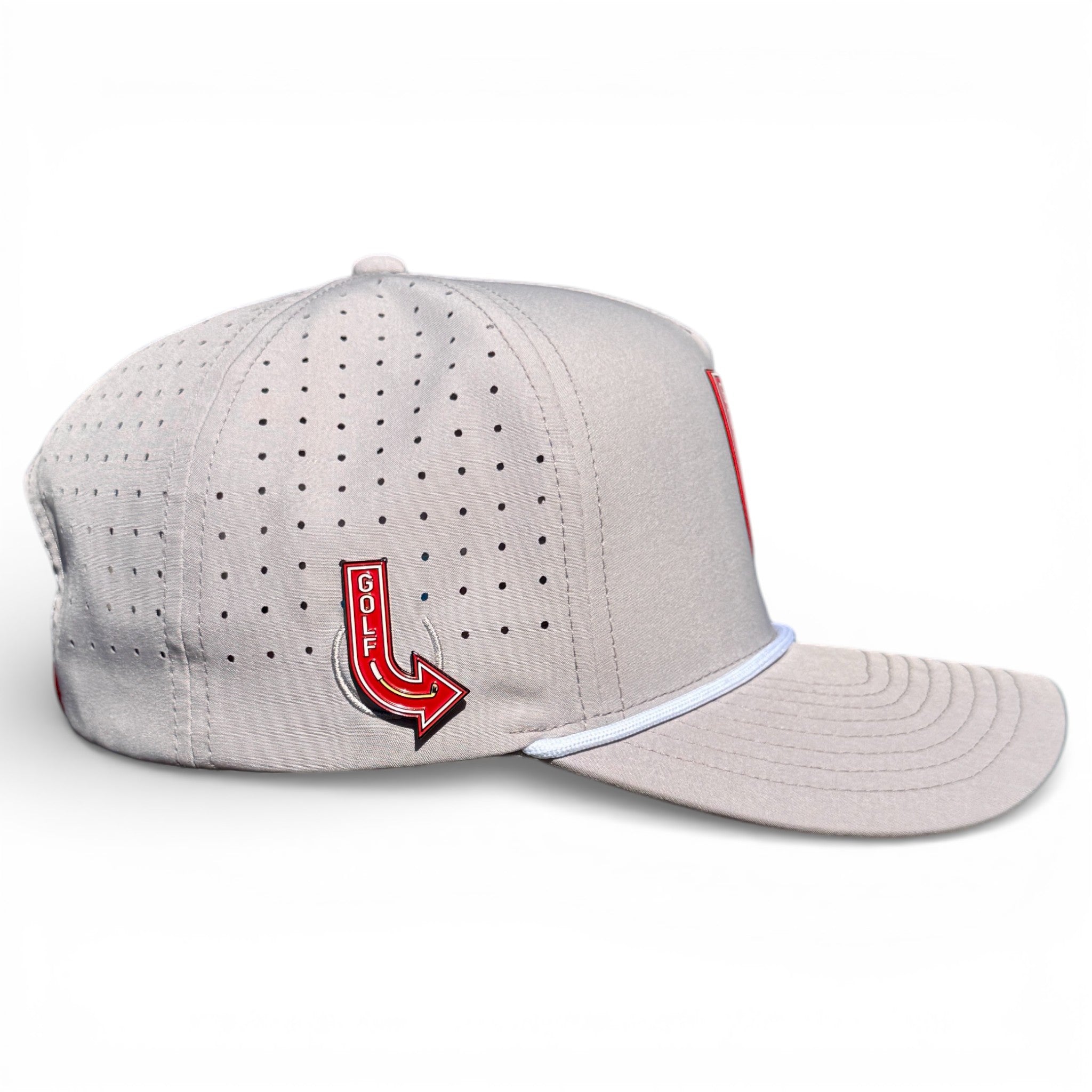 Golf Neon Arrow Sign Golf Hat | Snapback Cap | Built-in Magnetic Ball Marker Holder + Marker Included | Adjustable Light Gray