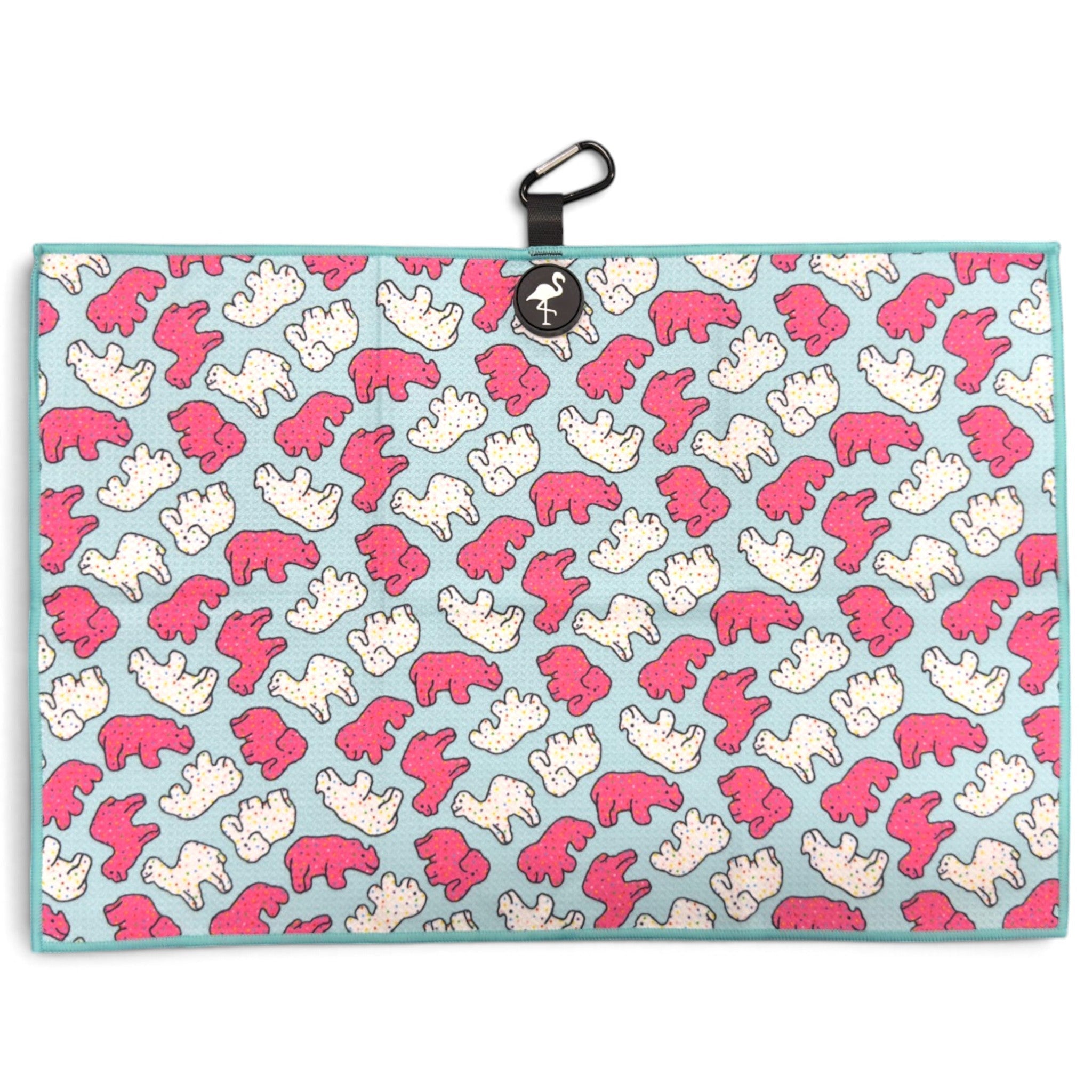 Frosted Animal Cookie Golf Towel | 24” x 16” Microfiber Towel | Magnetic Clip & Carabiner | Premium Golf Accessory