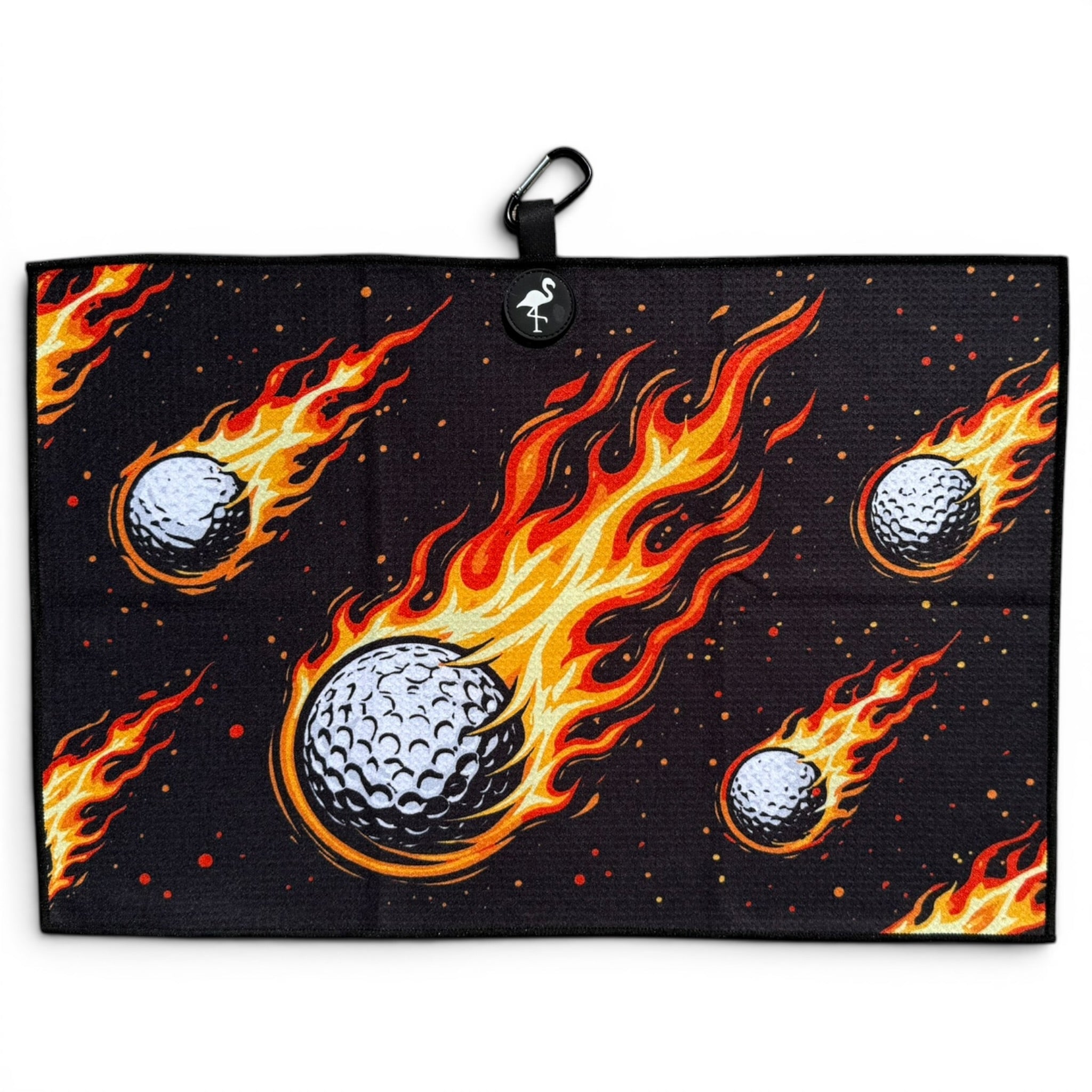 Fireball Drive Golf Towel | 24” x 16” Microfiber Towel | Magnetic Clip & Carabiner | Premium Golf Accessory