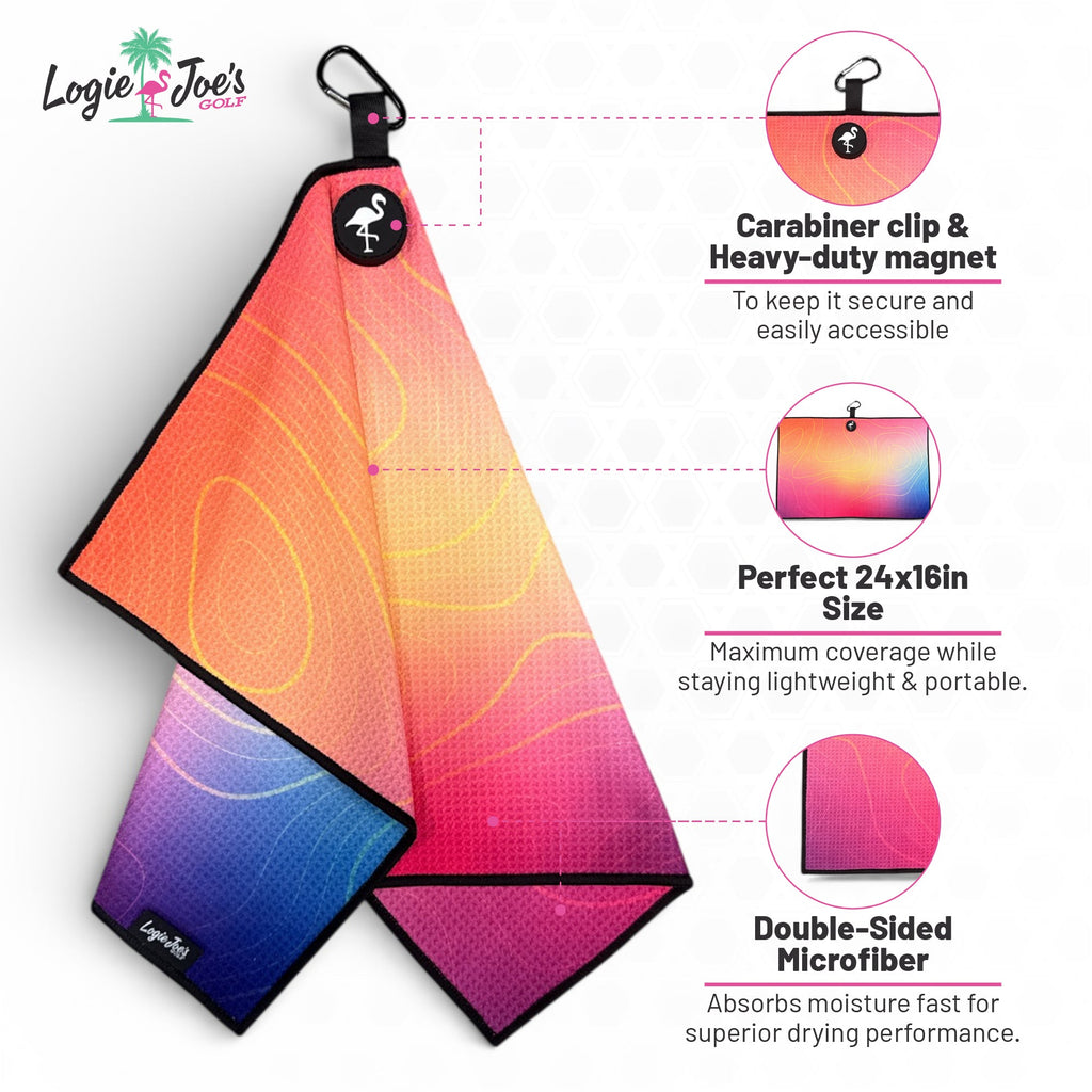 Shadow Palms Golf Towel | 24” x 16” Microfiber Towel | Magnetic Clip & Carabiner | Premium Golf Accessory
